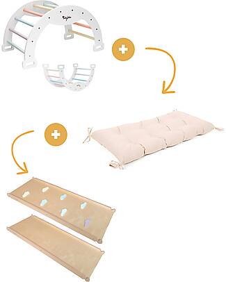 Family Nation Montessori Arch Rainbow - Cotton Candy +  Cushion + Montessori Slide Rainbow - Develops Balance and Coordination Montessori Toys