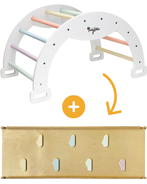 Family Nation Montessori Arch Rainbow - Cotton Candy + Montessori Slide Rainbow - Develops Balance and Coordination Montessori Toys