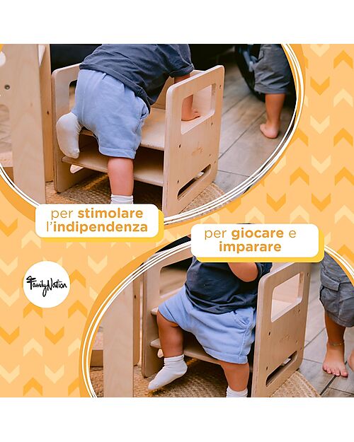 Family Nation Montessori Frontal Bookcase - Cloud - Birch Wood + Adjustable Montessori Chair - Natural - Birch Wood - Grows with your child Montessori Bookcases