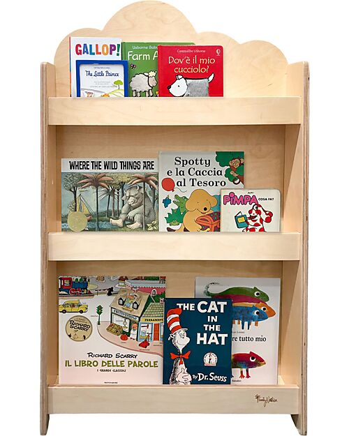 Family Nation Montessori Frontal Bookcase - Cloud - Birch Wood + Adjustable Montessori Chair - Natural - Birch Wood - Grows with your child Montessori Bookcases