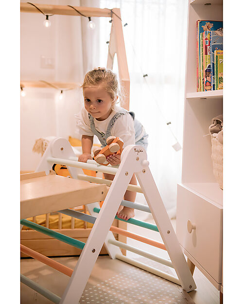 Family Nation Montessori Pikler Triangle Rainbow - Sunny Beach + Montessori Slide Rainbow 2 in 1 - Develops Balance and Coordination Montessori Toys