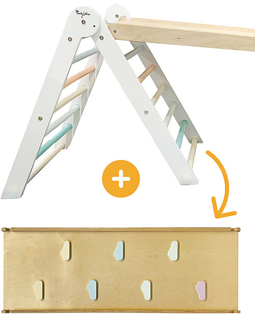 Family Nation Montessori Pikler Triangle Rainbow - Sunny Beach + Montessori Slide Rainbow 2 in 1 - Develops Balance and Coordination Montessori Toys