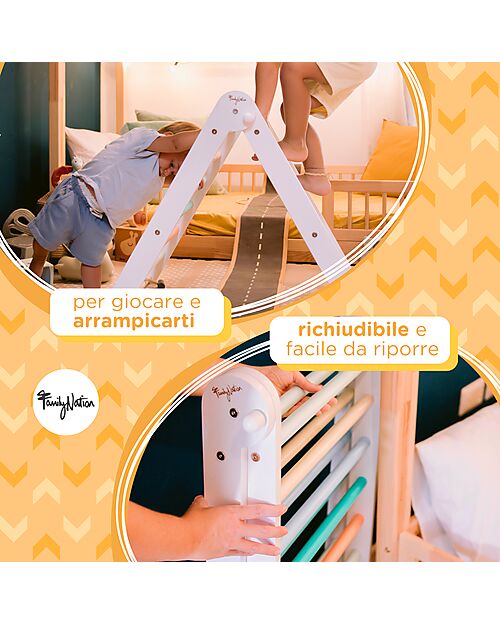 Family Nation Montessori Pikler Triangle Rainbow - Sunny Beach + Montessori Slide Rainbow 2 in 1 - Develops Balance and Coordination Montessori Toys