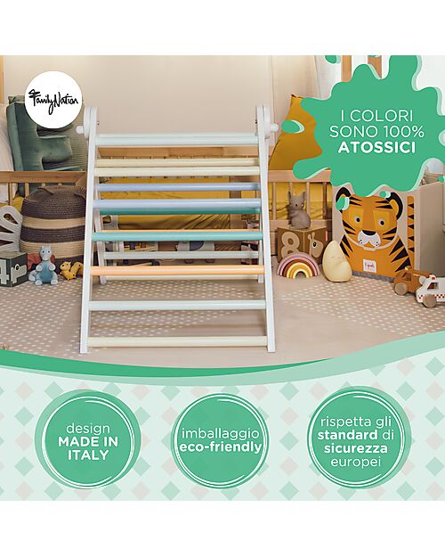 Family Nation Montessori Pikler Triangle Rainbow - Sunny Beach + Montessori Slide Rainbow 2 in 1 - Develops Balance and Coordination Montessori Toys