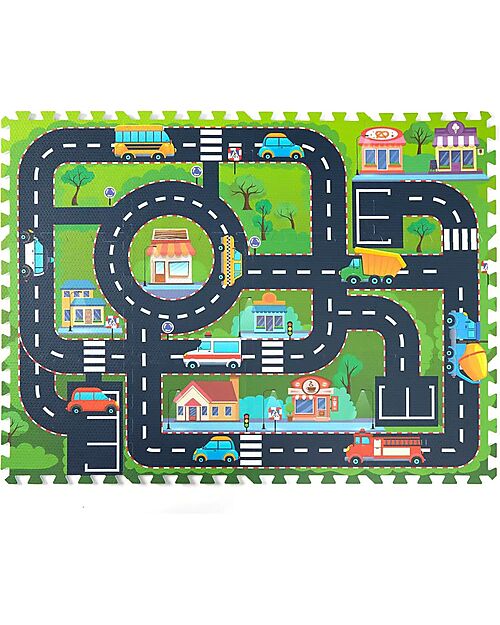 Family Nation Montessori Puzzle Play Mat - City - 12 Pieces - Soft and Safe from Birth – 117,5x88,5 cm – From Birth Puzzle Mats