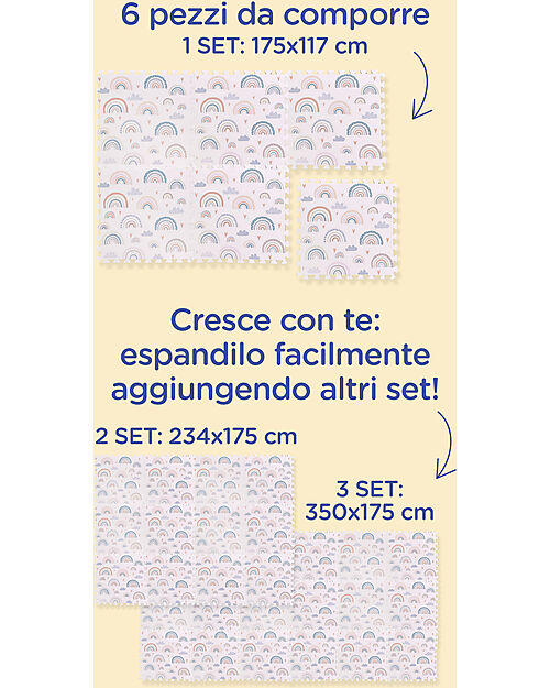 Family Nation Montessori Puzzle Play Mat - Rainbow - 6 Pieces - Soft and Safe from Birth – 175x117 cm – From Birth Puzzle Mats