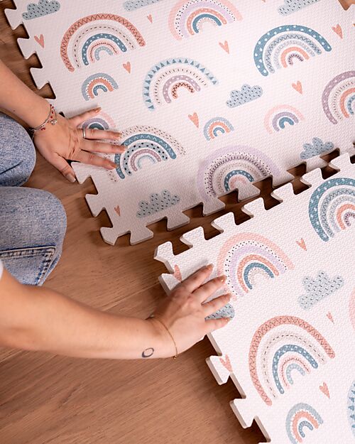 Family Nation Montessori Puzzle Play Mat - Rainbow - 6 Pieces - Soft and Safe from Birth – 175x117 cm – From Birth Puzzle Mats