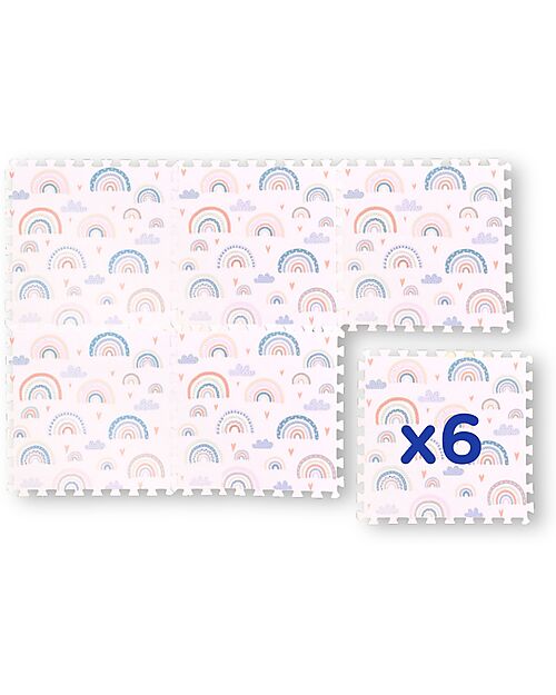 Family Nation Montessori Puzzle Play Mat - Rainbow - 6 Pieces - Soft and Safe from Birth – 175x117 cm – From Birth Puzzle Mats