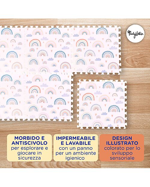 Family Nation Montessori Puzzle Play Mat - Rainbow - 6 Pieces - Soft and Safe from Birth – 175x117 cm – From Birth Puzzle Mats