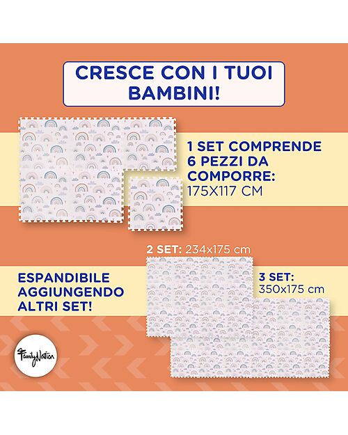 Family Nation Montessori Puzzle Play Mat - Rainbow - 6 Pieces - Soft and Safe from Birth – 175x117 cm – From Birth Puzzle Mats