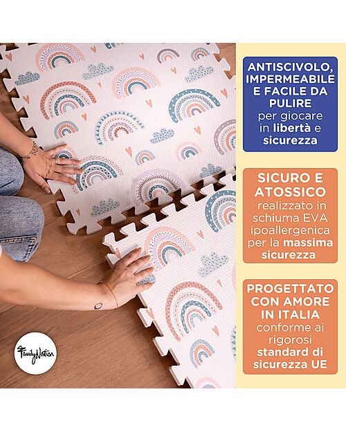Family Nation Montessori Puzzle Play Mat - Rainbow - 6 Pieces - Soft and Safe from Birth – 175x117 cm – From Birth Puzzle Mats