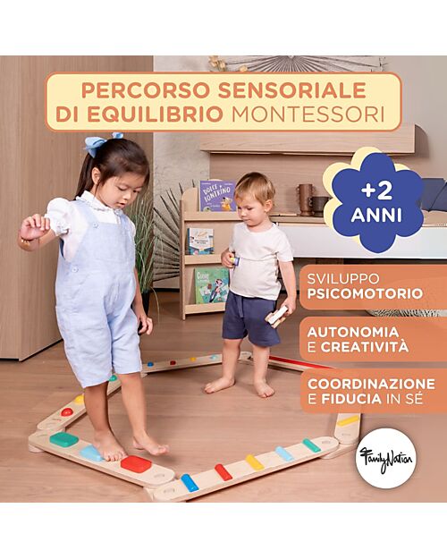 Family Nation Montessori Sensory Balance Path - Psychomotor Development - 2+ years - in Wood Montessori Toys