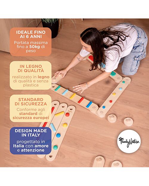Family Nation Montessori Sensory Balance Path - Psychomotor Development - 2+ years - in Wood Montessori Toys