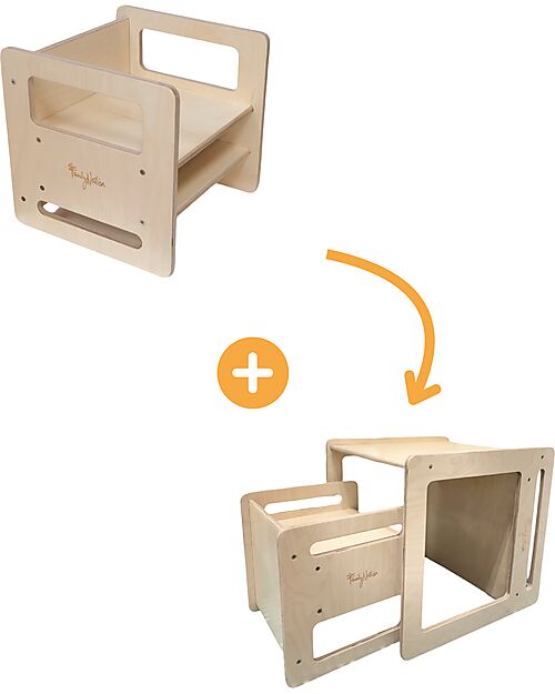 Family Nation Montessori Table + 2 Chair Set - Natural - Birch Wood - Grows with your child Tables And Chairs