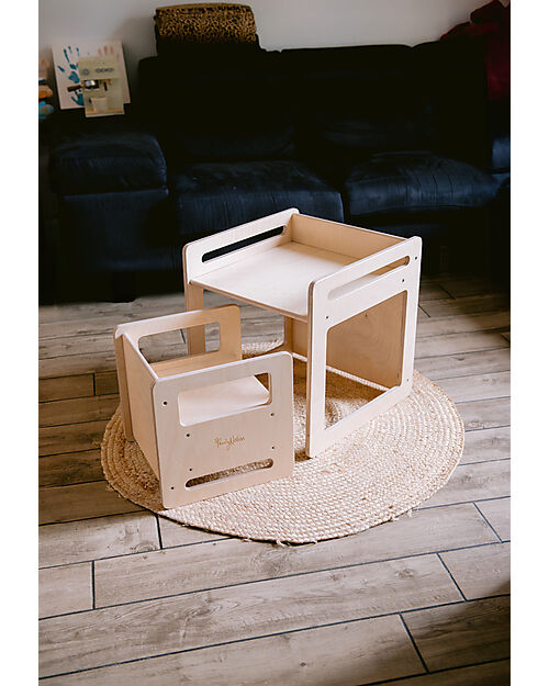 Family Nation Montessori Table+Chair Set - Natural - Birch Wood - Grows with your child Tables And Chairs