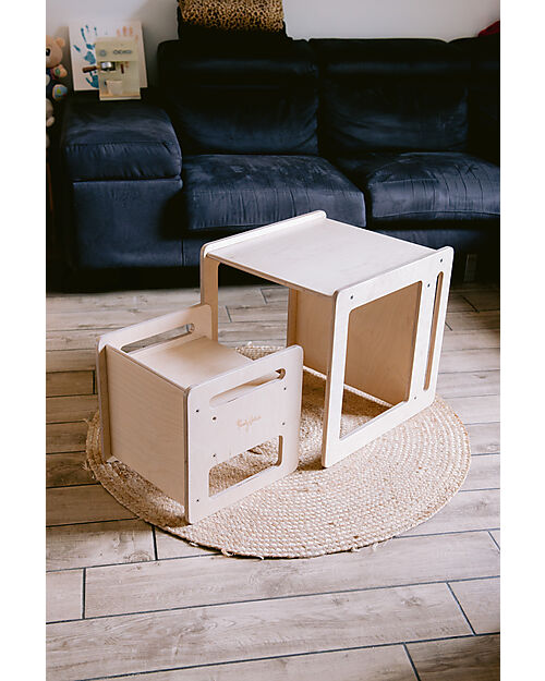 Family Nation Montessori Table+Chair Set - Natural - Birch Wood - Grows with your child Tables And Chairs