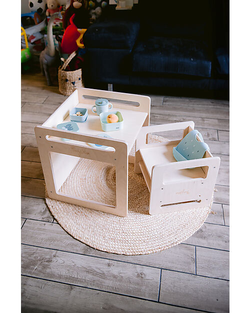 Family Nation Montessori Table+Chair Set - Natural - Birch Wood - Grows with your child Tables And Chairs