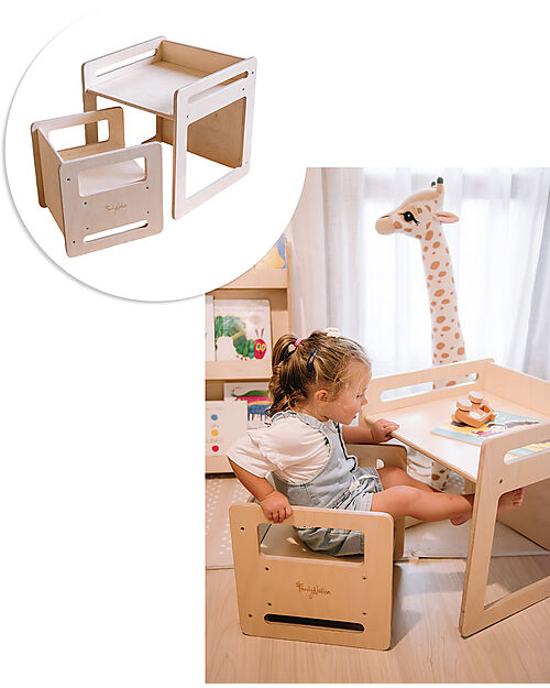 Family Nation Montessori Table+Chair Set - Natural - Birch Wood - Grows with your child Tables And Chairs
