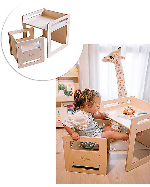 Family Nation OUTLET - Montessori Table+Chair Set - Natural - Birch Wood - Grows with your child Tables And Chairs