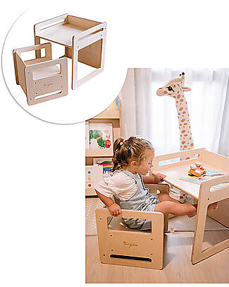 Family Nation OUTLET - Montessori Table+Chair Set - Natural - Birch Wood - Grows with your child Tables And Chairs