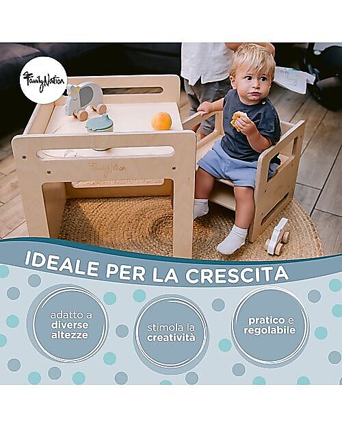 Family Nation OUTLET - Montessori Table+Chair Set - Natural - Birch Wood - Grows with your child Tables And Chairs