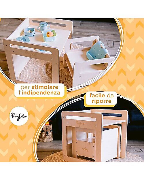 Family Nation OUTLET - Montessori Table+Chair Set - Natural - Birch Wood - Grows with your child Tables And Chairs