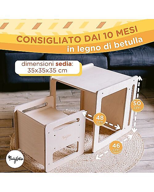 Family Nation OUTLET - Montessori Table+Chair Set - Natural - Birch Wood - Grows with your child Tables And Chairs