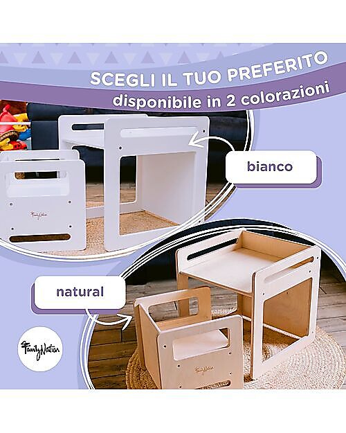 Family Nation OUTLET - Montessori Table+Chair Set - Natural - Birch Wood - Grows with your child Tables And Chairs