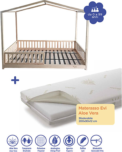 Family Nation Set 2: Evi Convertible Montessori Bed 140x70cm + 11cm Aloe Vera Mattress Montessori Beds