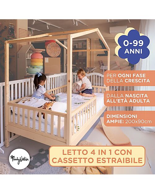 Family Nation Set 2: Evi Convertible Montessori Bed 200x90cm + 12cm Aloe Vera Mattress Montessori Beds