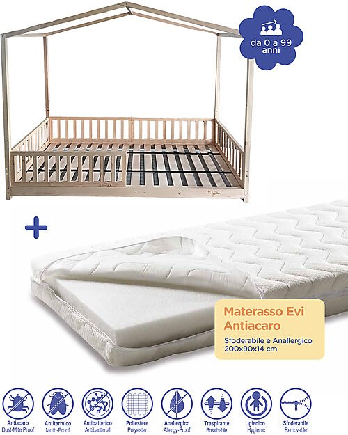 Family Nation Set 2: Evi Convertible Montessori Bed 200x90cm + 14cm Anti-mite Mattress Montessori Beds