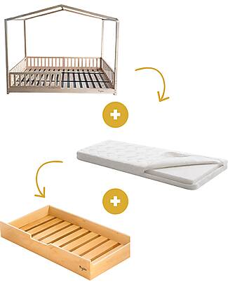 Family Nation Set 3: Evi Convertible Montessori Bed 200x90cm + Bed/Drawer + 14cm Antimite Mattress Montessori Beds