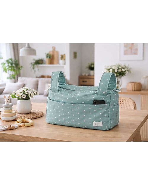 Family Nation Stroller Organizer Bag - Clover - Green - 100% Cotton - Compatible with All Strollers Organize and Bags