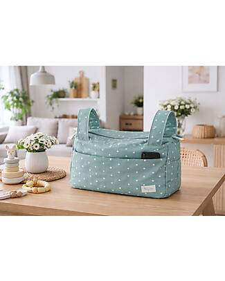 Family Nation Stroller Organizer Bag - Clover - Green - 100% Cotton - Compatible with All Strollers Organize and Bags