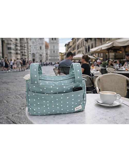 Family Nation Stroller Organizer Bag - Clover - Green - 100% Cotton - Compatible with All Strollers Organize and Bags