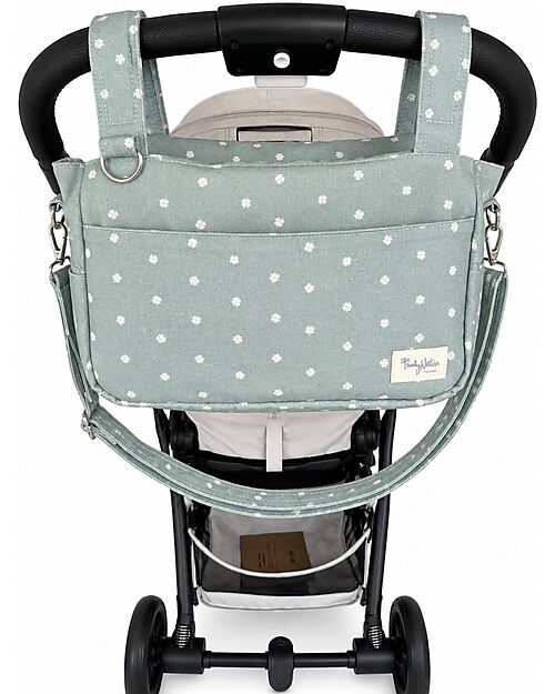 Family Nation Stroller Organizer Bag - Clover - Green - 100% Cotton - Compatible with All Strollers Organize and Bags