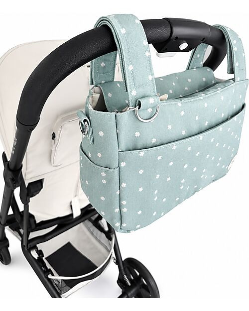 Family Nation Stroller Organizer Bag - Clover - Green - 100% Cotton - Compatible with All Strollers Organize and Bags