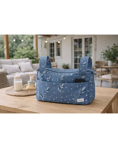 Family Nation Stroller Organizer Bag - Olive - Blue - 100% Cotton - Compatible with All Strollers Organize and Bags