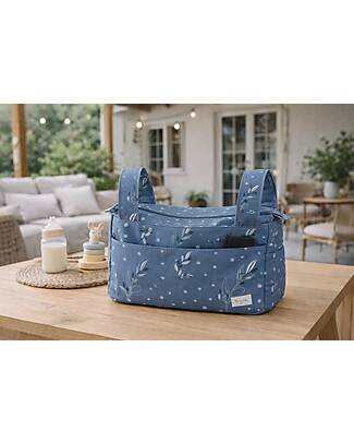 Family Nation Stroller Organizer Bag - Olive - Blue - 100% Cotton - Compatible with All Strollers Organize and Bags