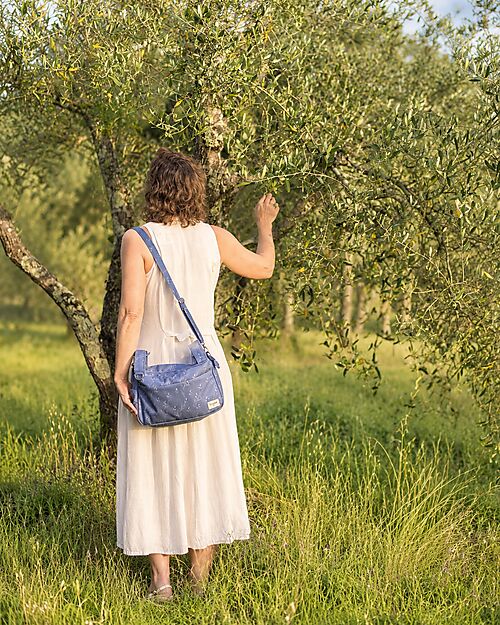 Family Nation Stroller Organizer Bag - Olive - Blue - 100% Cotton - Compatible with All Strollers Organize and Bags