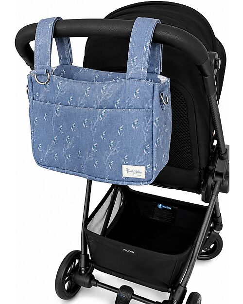 Family Nation Stroller Organizer Bag - Olive - Blue - 100% Cotton - Compatible with All Strollers Organize and Bags