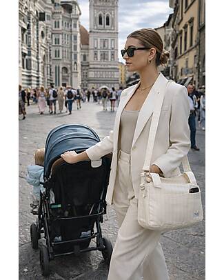 Family Nation Stroller Organizer Bag - Stripes - Beige - 100% Cotton - Compatible with All Strollers Organize and Bags