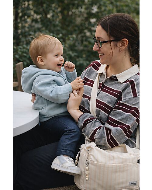 Family Nation Stroller Organizer Bag - Stripes - Beige - 100% Cotton - Compatible with All Strollers Organize and Bags