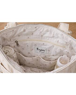Family Nation Stroller Organizer Bag - Stripes - Beige - 100% Cotton - Compatible with All Strollers Organize and Bags
