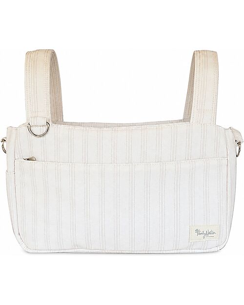 Family Nation Stroller Organizer Bag - Stripes - Beige - 100% Cotton - Compatible with All Strollers Organize and Bags