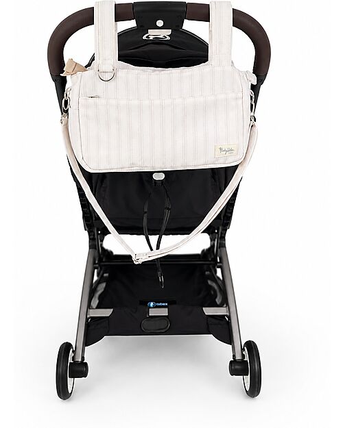 Family Nation Stroller Organizer Bag - Stripes - Beige - 100% Cotton - Compatible with All Strollers Organize and Bags