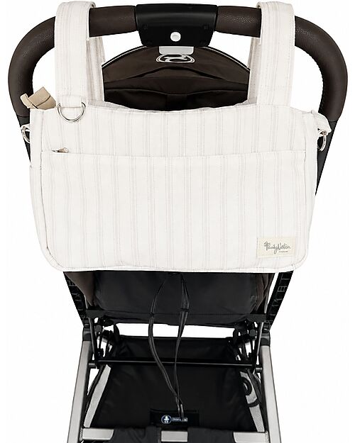 Family Nation Stroller Organizer Bag - Stripes - Beige - 100% Cotton - Compatible with All Strollers Organize and Bags