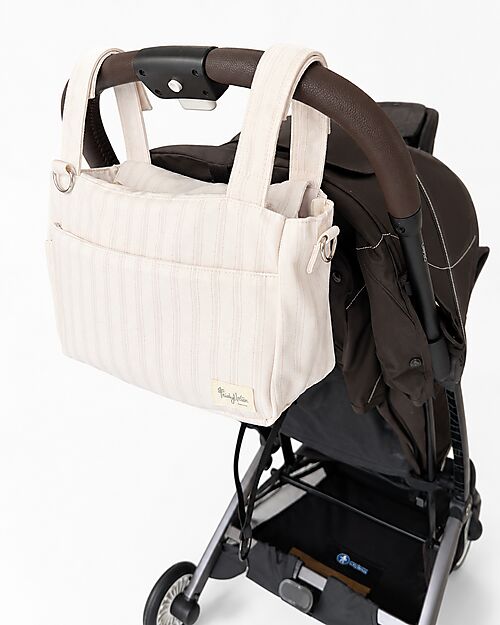 Family Nation Stroller Organizer Bag - Stripes - Beige - 100% Cotton - Compatible with All Strollers Organize and Bags