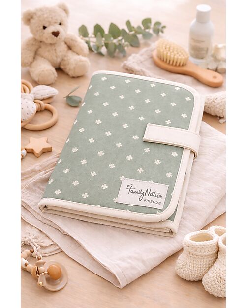 Family Nation Travel Changing Mat - Clover - Green - Waterproof and Foldable Travel Changing Mats