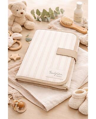 Family Nation Travel Changing Mat - Stripes - Beige - Waterproof and Foldable Travel Changing Mats